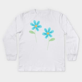 Pastel Blue Flowers Kids Long Sleeve T-Shirt